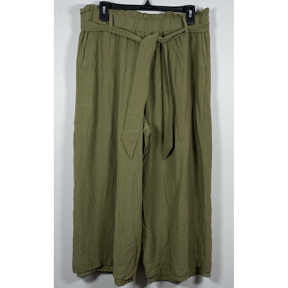 POINT SUR J. Crew Paperbag Pants High Rise Wide Leg Cropped Pants Green Sz 10
